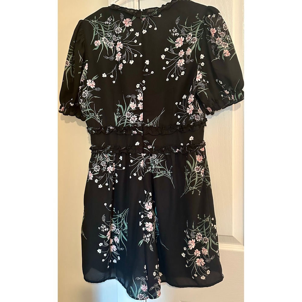 mi ami Black Floral Print Ruffle Trim Romper Short Sleeve Womens Franchescas M - Picture 4 of 9
